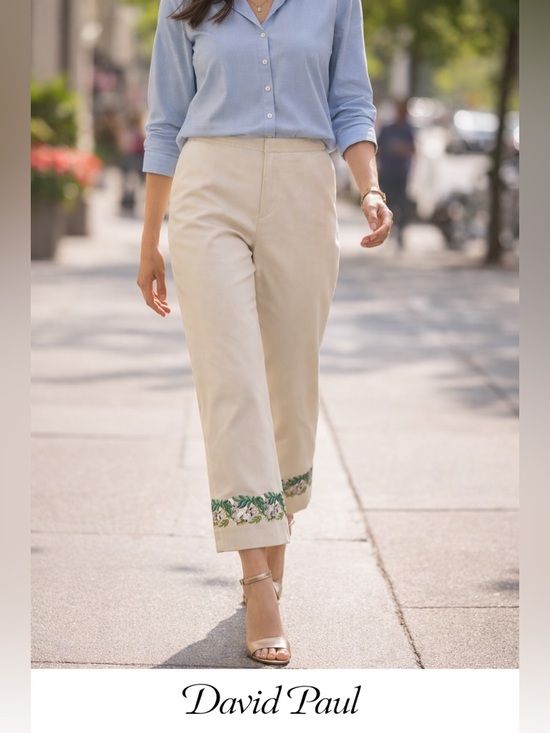 David Paul Denim - stretch pants with floral embroidery